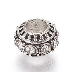 Кристалл Европейские сплавочные бусины тибетского стиля , со стразами, бусины с большим отверстием, рондель, кристалл, 10~11x7 мм, отверстие : 5 мм