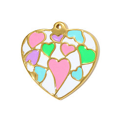 Разноцветный 304 нержавеющей стальной эмали подвески, сердце прелести, ионное покрытие (ip), реальный 18 k позолоченный, красочный, 39x38 мм