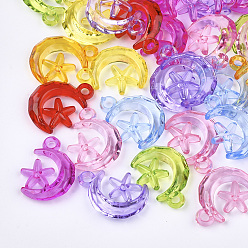 (52) Непрозрачная лаванда Прозрачные акриловые подвески, граненые, Луна и звезды, разноцветные, 25x19x6 мм, Отверстие : 2.5 мм , около 540 шт / 500 г