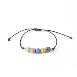 Coloré Bracelets bohèmes ajustables faits main en perles tressées de pierre de lave naturelle teinte pour femmes, platine, colorées, 6.69 pouces (17 cm) ~11.02 pouces (28 cm)