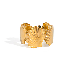 Настоящее золото 18K Кольца-манжеты из нержавеющей стали с морской тематикой, формы раковины, реальный 18 k позолоченный, 14.3 мм, внутренний диаметр: регулируемый