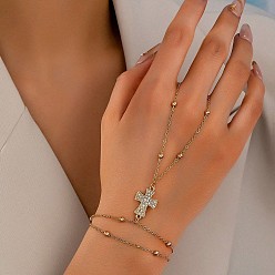 Золотой Простой стиль 304 браслеты из нержавеющей стали со стразами, крестик, золотые, 6-1/4 дюйм (16 см)