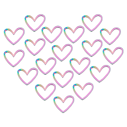 Rainbow Color 201 нержавеющей стали связывающий кольца, лазерная резка, асимметричное сердце, Радуга цветов, 10.5x13x1 мм, 20 шт / коробка