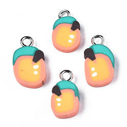 Sandy Brown Handmade Polymer Clay Charms, with Platinum Tone Iron Loop, Imitation Fruit, Orange, Sandy Brown, 13~16x8~9x3~5mm, Hole: 2mm