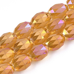 Оранжевый Гальванические стеклянные бусины, матовые, граненые, овальные, оранжевые, 12~13x9.5 мм, отверстие : 1.5 мм, около 50 шт / нитка, 25.5 дюйм