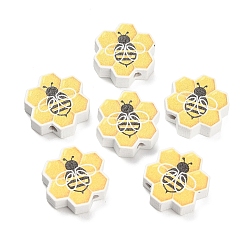 Bees Печатные деревянные бусины, Пчелы, 19.5x19.5x6 мм, отверстие : 2.5 мм