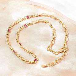 Фиолетовый 5ММ латунная цепочка с овальными звеньями, инкрустированная кубическим цирконием, без кадмия и без свинца, стойки покрытие, долговечный, реальный 18 k позолоченный, фиолетовые, 18.19 дюйм (46.2 см)