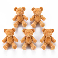 Сэнди Коричневый Флокированные акриловые кнопки с хвостовиком, медведь, песчаный коричневый, 38~39x29.5x15 мм, отверстие : 3 мм