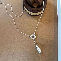 Серебро Регулируемое колье-лариата из сплава с деревянной каплевидной кисточкой и цепочкой в форме капли для женщин., серебряные, 23.62~27.56 дюйм (60~70 см), Кулон : 25 мм