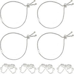Нержавеющая Сталь Цвет Наборы для самостоятельного изготовления браслетов-слайдеров из нержавеющей стали, Включает регулируемые браслеты-слайдеры и звено в форме руки, цвет нержавеющей стали, 9 дюйм (23 см), 9-1/8 дюйм (23.2 см), 4 шт / коробка