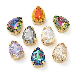 Золотой Шить на горный хрусталь, многожильные звенья из стекла, хрусталя и стразов, с настройками латуни, аксессуары для одежды, граненые, слеза, разноцветные, золотые, 14x10x6.5 мм, отверстие : 1.2 мм