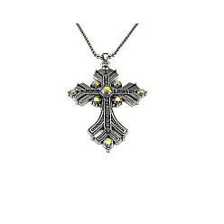 Violet Colliers à pendentif croix en strass, avec des chaînes à billes en alliage d'argent antique, violette, 27.56 pouce (70 cm)