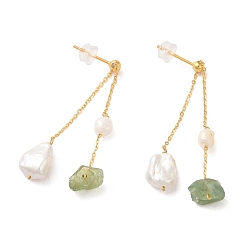 Настоящее золото 18K Стерлингового серебра серьги-гвоздики, с натуральной жемчужиной, натуральный перидот, украшения для женщин, слеза, реальный 18 k позолоченный, 52 мм