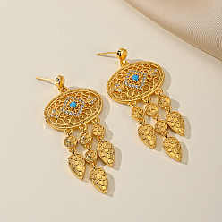 Синий Винтажные овальные серьги-гвоздики с подвесками из латуни с кубическим цирконием и каплевидной формой, золотые, синие, 61x28 мм