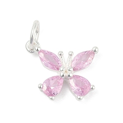 Бледно-Розовый 925 стерлингового серебра микро проложить кубического циркония подвески, бабочки прелести, с целью перехода в кольце, розовый жемчуг, 10x11.5x3 мм, отверстие : 3 мм
