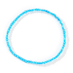 Небесно-голубой Стеклянный бисер стрейч браслеты, Браслеты дружбы для женщин, которые можно носить в несколько рядов., круглые, голубой, 6.89 дюйм (17.5 см)