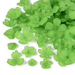 Lime Green Frosted Acrylic Bead Caps, Flower, Lime Green, 9~27x9~28x2.5~14mm, Hole: 1.4~2mm, about 1046pcs/500g