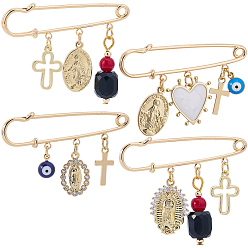 Золотой 4шт 4 стили железные броши, с подвесками из латунной эмали от сглаза, золотые, 32~50 мм, 1 шт / стиль