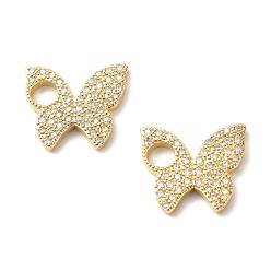 Настоящее золото 18K Кулоны из экологически чистой латуни с прозрачным кубическим цирконием, долговечный, без свинца и без кадмия, бабочка, реальный 18 k позолоченный, 15.5x14x2 мм, отверстие : 4 мм