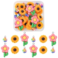 Mixed Color 36Pcs 3 Styles Resin & Handmade Polymer Clay Pendants, with Platinum Iron Peg Bail, Flower Charm, Mixed Color, 13~31.5x10~17x3~6mm, Hole: 1.8~2mm