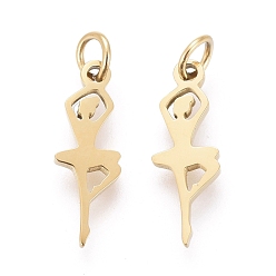 Золотой Ионное покрытие (ip) 304 подвески из нержавеющей стали, с целью перехода в кольце, лазерная резка, балерина, золотые, 11x4x0.8 мм, Перейти кольцо: 3x0.4 мм, 1.6 мм внутренним диаметром