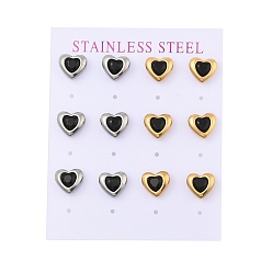 Черный Ионное покрытие (ip) 304 серьги-гвоздики в форме сердца из нержавеющей стали, с микро проложить кубического циркония, золотые и нержавеющая сталь цвет, чёрные, 10x9 мм