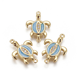 Темно-Голубой Соединители латунные эмалевые звенья, с кубического циркония, Морская черепаха, золотые, глубокое синее небо, 19.5x13.5x3 мм, отверстие : 1 мм
