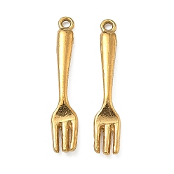 Настоящее золото 18K 304 подвески из нержавеющей стали, вилка чаррм, ионное покрытие (ip), долговечный, реальный 18 k позолоченный, 28x5x2 мм, отверстие : 1.4 мм