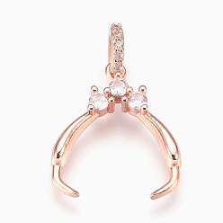 Розовое Золото Латунные хомуты для изготовления кулонов, с кубического циркония, без свинца, без кадмии и без никеля, долговечный, розовое золото , 29 мм, отверстия: 3x4 мм, штифты: 1 мм