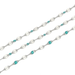 Светлый Морско-зеленый Латунные цепочки, с эмалью, с катушкой, пайка без свинца и кадмия, платина, светло-зеленый, 4x2x1 мм