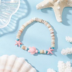 Pink Браслеты из синтетической бирюзы и натуральных пресноводных ракушек для женщин, морская черепаха и морская звезда, розовые, внутренний диаметр: 2-1/4 дюйм (5.7 см)