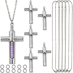 Cross Наборы для изготовления ожерелий своими руками, включая подвески для стеклянных бутылок, 304 Открытые соединительные кольца и цепочки из нержавеющей стали, крестик, 47x26x7 мм, отверстие : 1.6 мм