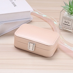 Pink Коробка организатора ювелирных изделий искусственной кожи пу, с деревом внутри, обтянутый бархатом, портативный кейс для хранения ювелирных изделий, Для кольца, серьги и ожерелье, розовые, 12x7.5x4 см