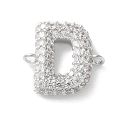 Letter D Латунные микро-паве кубические цирконии буквы ссылки, для изготовления именных ожерелий, долговечный, без кадмия и без свинца, Буква D, 15x16x4 мм, отверстие : 1.5 мм