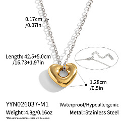 Golden & Stainless Steel Color 304 Stainless Steel Heart Pendant Cable Chain Necklaces for Women, Golden & Stainless Steel Color, 16.73 inch(42.5cm)