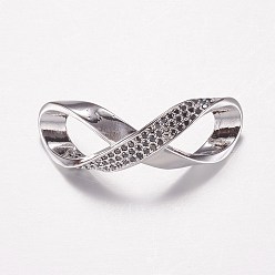 Real Platinum Plated Long-Lasting Plated Brass Micro Pave Cubic Zirconia Links, Infinity, Real Platinum Plated, 10x29x9.5mm, Hole: 9x6.5mm