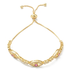 Deep Pink Horse Eye Cubic Zirconia Slider Bracelet, Real 18K Gold Plated Brass Adjustable Bracelet for Women, Deep Pink, Inner Diameter: 1-1/8~2 7/8 inch(3~7.3cm)