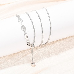 Нержавеющая Сталь Цвет Регулируемые 304 ожерелья-лариаты из нержавеющей стали с звеньями в форме листа для женщин, цвет нержавеющей стали, 27.20 дюйм (69.1 см)