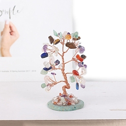 Смешанные камни Украшения из натуральной смешанной крошки драгоценных камней «Древо жизни», Медная проволока, энергетический камень по фен-шуй, подарок для украшения домашнего рабочего стола, 110x55 мм