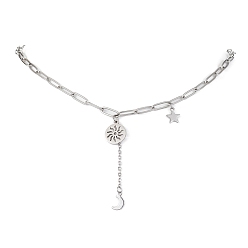 Нержавеющая Сталь Цвет Не тускнеющие подвески в виде солнца, луны и звезд, с 304 цепями со скрепками из нержавеющей стали, цвет нержавеющей стали, 17.52 дюйм (44.5 см)