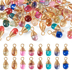 Mixed Color 50Pcs Imitation Jade Glass Pendants, with Copper Wire, Mixed Color, 17.6mm, Hole: 1.6mm