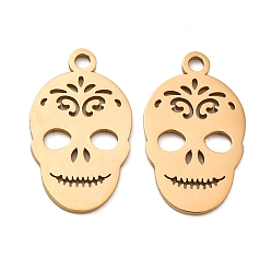 Настоящее золото 18K Ионное покрытие (ip) 304 подвески из нержавеющей стали, Сахарный череп, для Мексики праздник день мертвых, реальный 18 k позолоченный, 18x10.5x0.8 мм, отверстие : 1 мм
