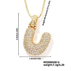 Letter U Элегантные латунные микропаве прозрачные кубические цирконии 3d начальные ожерелья, идеальный подарок для нее, золотые, Буква U, 15.75 дюйм (40 см)
