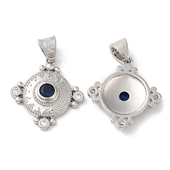 Платина Латунные микро проложить кубического циркония подвески, со стеклом, без свинца и без кадмия, плоско-круглые, платина, 20.5x19x4 мм, отверстие : 5x4 мм