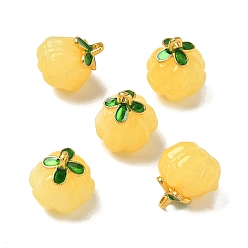 Желтый Стеклянные прелести, тыква, с золотой эмали сплава выводов, желтые, 14.5x13 мм, отверстие : 1.5 мм