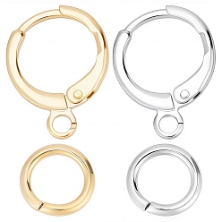 (52) Непрозрачная лаванда 24 пары 2 цвета латунные серьги-кольца Huggie Hoop фурнитура, с горизонтальными петлями, с открытыми соединительными кольцами из 48 латуни и 304 из нержавеющей стали, разноцветные, 14.7x11.7x2 мм, отверстие : 1.5 мм, 12 пара / цвет