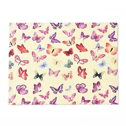 Colorful Double-Faced Imitation Leather Fabric, Frosted, Glitter Powder, for DIY Earrings Making, Butterfly Pattern, Colorful, 200x150x2mm
