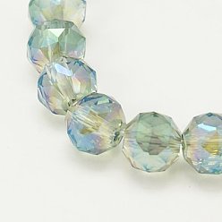 Light Sea Green Electroplate Glass Beads Strands, Full Rainbow Plated, Faceted, Round, Light Sea Green, 8mm, Hole: 1mm
