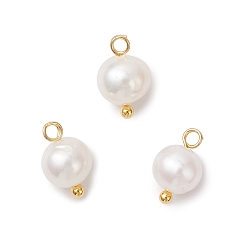 Золотой Круглые подвески из натурального культивированного пресноводного жемчуга, с 304 петлями из нержавеющей стали, кремово-белые, золотые, 11.5x6.5 мм, отверстие : 1.8 мм