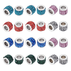 Couleur Mélangete 24 pièces 6 couleurs 304 perles en acier inoxydable, avec argile polymère strass, colonne, couleur mixte, 5.5x7mm, Trou: 3.5mm, 4 pcs / couleur